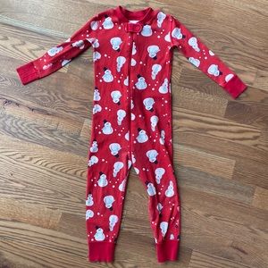 Hanna Andersson Unisex 3T zip-up footless one-piece snowman pajamas
